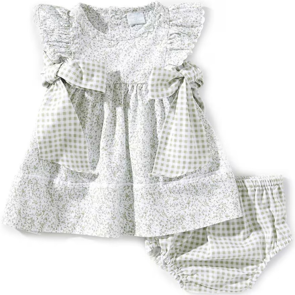 Edgehill Collection Gingham Side-Tie Sleeveless Ditsy Floral Dress EUC 9 months